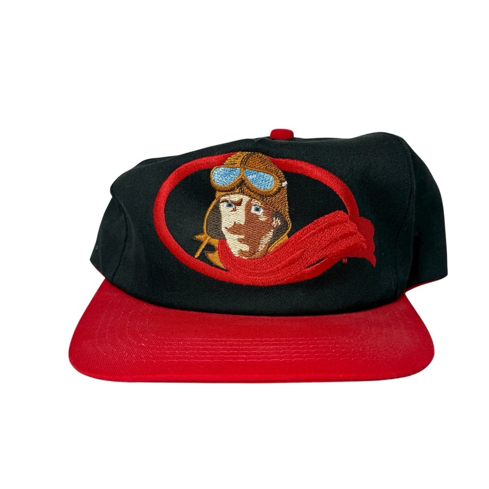 VTG Red Barron Pizza SnapBack Ball Cap Promo Hat Black Red K-Products